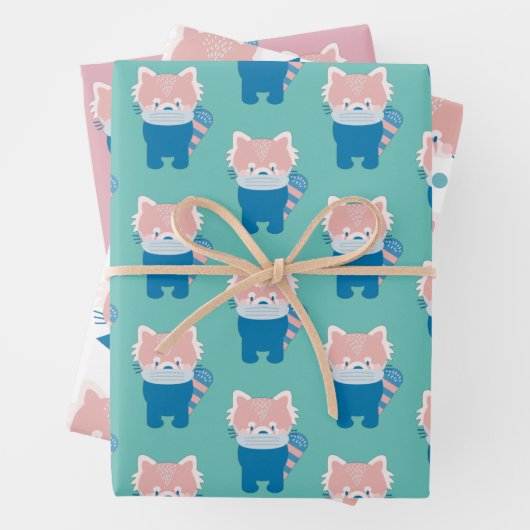 Red Panda mit Maskenmuster Geschenkpapier Set (Beispiel)