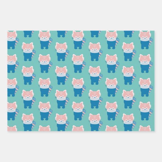 Red Panda mit Maskenmuster Geschenkpapier Set (Vorderseite)