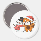 Red Panda mit Snowman im Winter für Weihnachten Ma Magnet (Vorderseite/Rückseite)