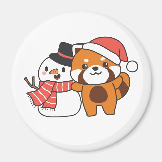 Red Panda mit Snowman im Winter für Weihnachten Ma Magnet (Vorne)
