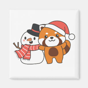 Red Panda mit Snowman im Winter für Weihnachten Ma Magnet