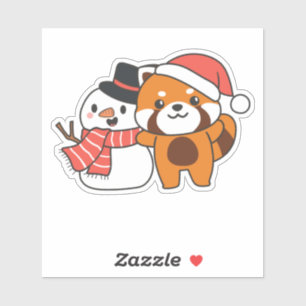 Red Panda mit Snowman im Winter zu Weihnachten Aufkleber