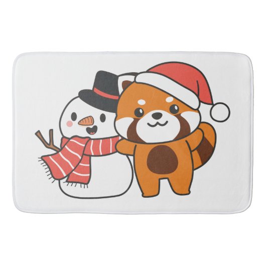 Red Panda mit Snowman im Winter zu Weihnachten Badematte (Vorderseite)