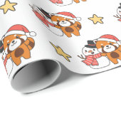 Red Panda mit Snowman im Winter zu Weihnachten Geschenkpapier (Rolleneckpunkt)