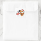 Red Panda mit Snowman im Winter zu Weihnachten Quadratischer Aufkleber (Tasche)