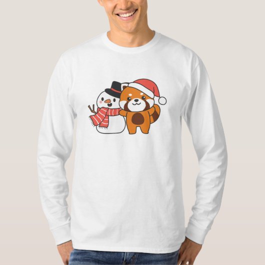 Red Panda mit Snowman im Winter zu Weihnachten T-Shirt (Vorderseite)