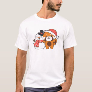 Red Panda mit Snowman im Winter zu Weihnachten T-Shirt