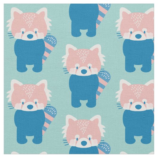 Red Panda Muster Light Aquamarin Blue Stoff (Nahaufnahme)
