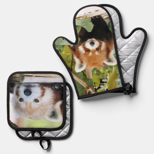 Red Panda Ofenhandschuh & Topflappen-Set (Vorderseite/Rückseite)