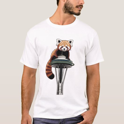 Red Panda on Seattle Space Needle T-Shirt (Vorderseite)