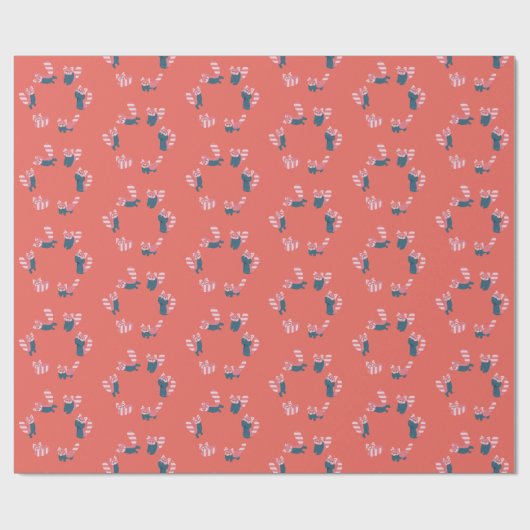 Red Panda Pattern Lachs Red Wrapping Paper Geschenkpapier (Flach)