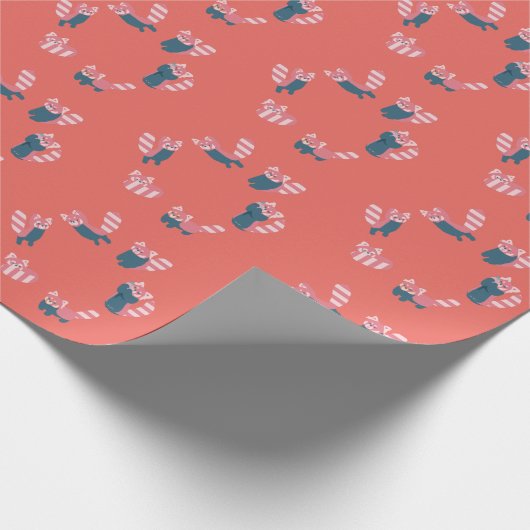 Red Panda Pattern Lachs Red Wrapping Paper Geschenkpapier (Ecke)