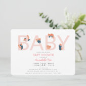 Red Panda Pink Girl Baby Dusche Einladung (Stehend Vorderseite)