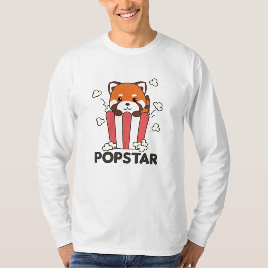 Red Panda Popcorn Popstar Funny Pun T-Shirt (Vorderseite)