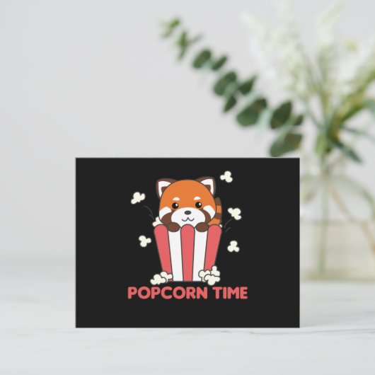 Red Panda Popcorn Time Funny Pun Postkarte (Stehend Vorderseite)