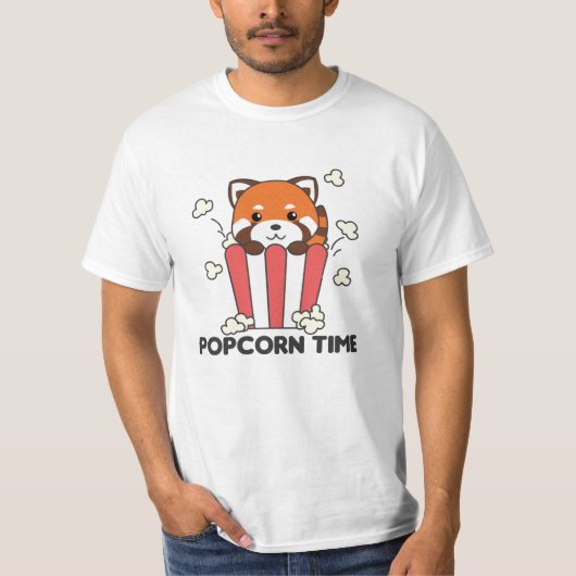 Red Panda Popcorn Time Funny Pun T-Shirt (Vorderseite)