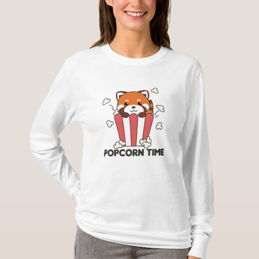 Red Panda Popcorn Time Funny Pun T-Shirt (Vorderseite)