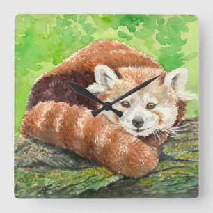 Red panda quadratische wanduhr