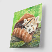 Red panda quadratische wanduhr (Winkel)