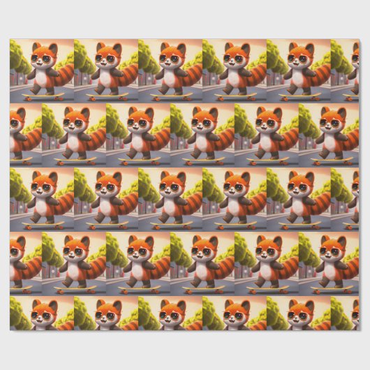 Red Panda Rides Geschenkpapier (Flach)