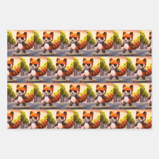 Red Panda Rides Geschenkpapier Set (Vorderseite)