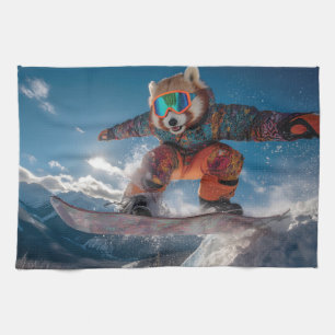 Red Panda Snowboarden in einem farbenfrohen Snowsu Geschirrtuch