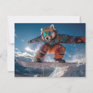Red Panda Snowboarden in einem farbenfrohen Snowsu Postkarte