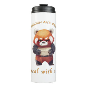 Red Panda Stubborn kümmert sich um Niedlichen und Thermosbecher