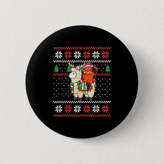 Red Panda Ugly Christmas Sweater Reindeer Llama Ri Button (Vorderseite)