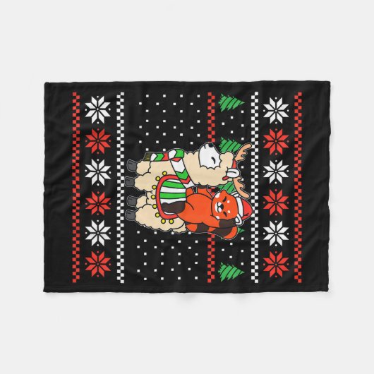 Red Panda Ugly Christmas Sweater Reindeer Llama Ri Fleecedecke (Vorderseite (Horizontal))