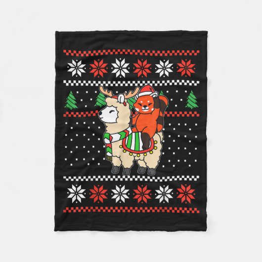 Red Panda Ugly Christmas Sweater Reindeer Llama Ri Fleecedecke (Vorderseite)