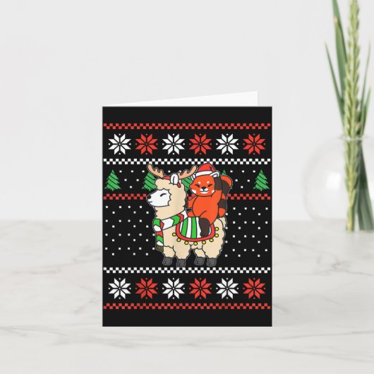 Red Panda Ugly Christmas Sweater Reindeer Llama Ri Karte (Vorderseite)