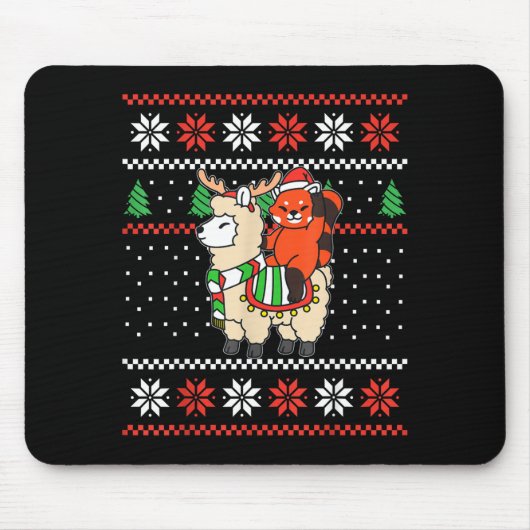 Red Panda Ugly Christmas Sweater Reindeer Llama Ri Mousepad (Vorne)
