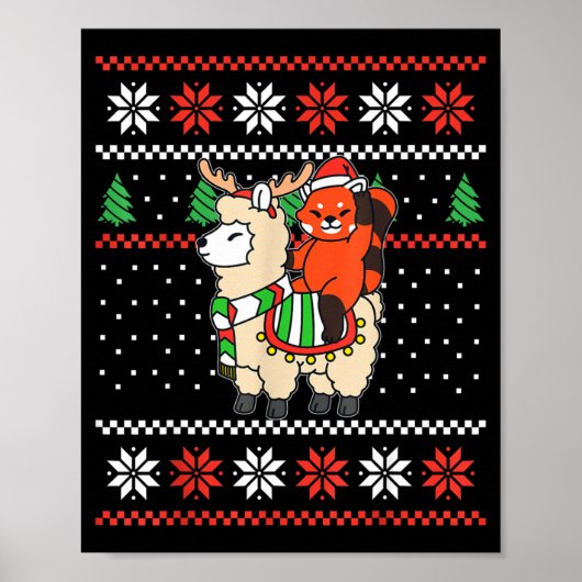 Red Panda Ugly Christmas Sweater Reindeer Llama Ri Poster (Vorne)