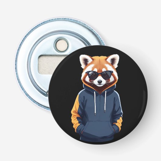 Red Panda Wearing Hoodie Funny Cool Animal Vector Flaschenöffner (Vorderseite)