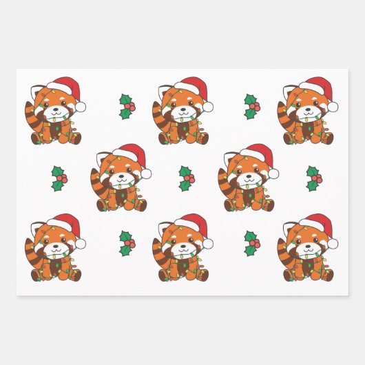 Red Panda Weihnachten Wintertiere Urlaub Pandas Geschenkpapier Set (Vorderseite 3)