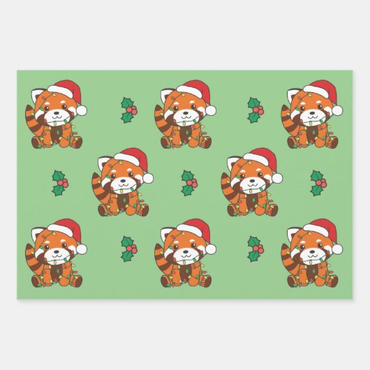 Red Panda Weihnachten Wintertiere Urlaub Pandas Geschenkpapier Set (Vorderseite 2)
