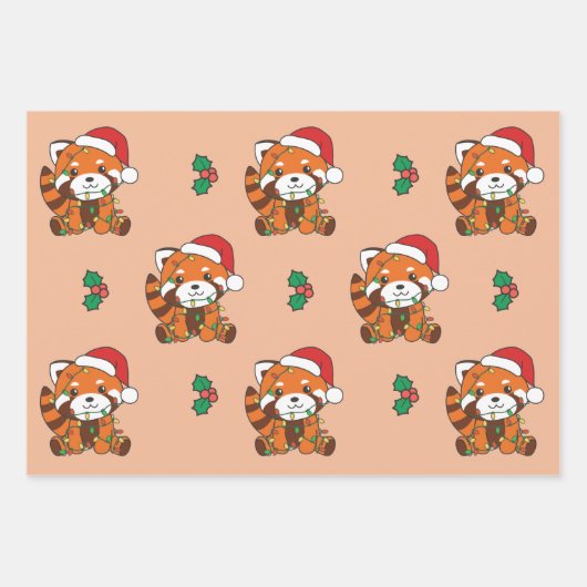 Red Panda Weihnachten Wintertiere Urlaub Pandas Geschenkpapier Set (Vorderseite)