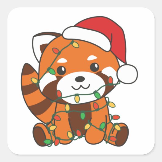 Red Panda Weihnachts Winter Animals Red Pandas Squ Quadratischer Aufkleber (Vorderseite)