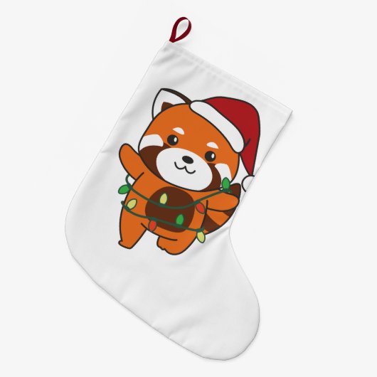 Red Panda Weihnachts Winter Tiere Red Pandas Larg Großer Weihnachtsstrumpf (Vorderansicht (hängend))