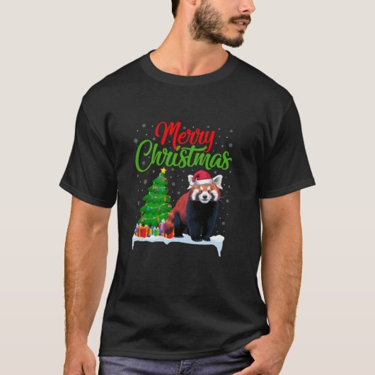 Red Panda Weihnachtsbaum Lichter Funny Xmas Red Pa T-Shirt (Vorderseite)