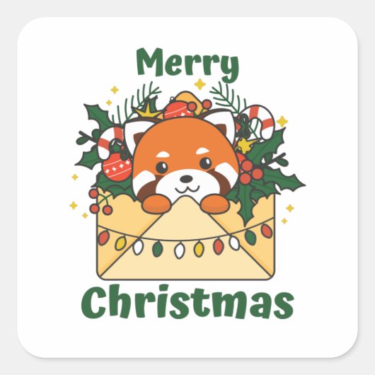 Red Panda Weihnachtsbrief Winter Animals Pandas Quadratischer Aufkleber (Vorderseite)