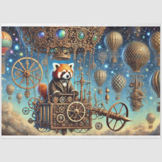 Red Panda Whimsical Steampunk Adventure Decoupage Seidenpapier (Vorderseite)