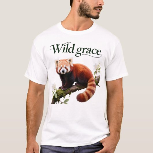 Red Panda with Rhododendron Flowers Art Print T-Shirt (Vorderseite)
