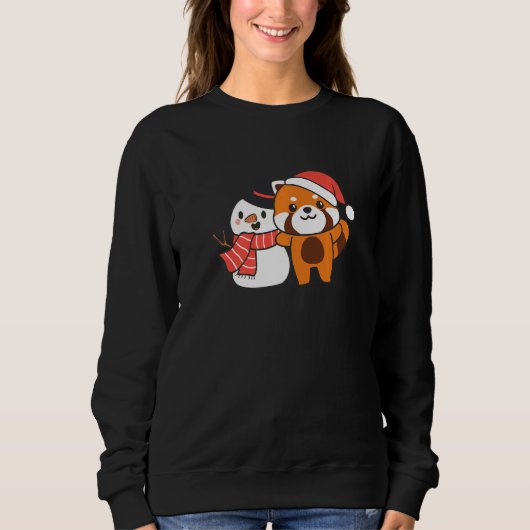 Red Panda With Snowman In Winter For Christmas Sweatshirt (Vorderseite)