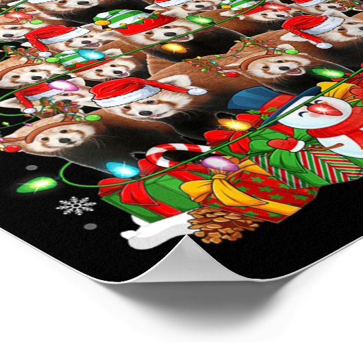 Red Panda Xmas Lighting Tree Santa Red Panda Chris Poster (Ecke)