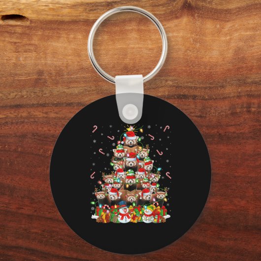 Red Panda Xmas Lighting Tree Santa Red Panda Chris Schlüsselanhänger (Vorderseite)