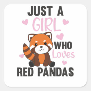Red Pandas Girl Liebe Red Panda Kawaii Niedlicher  Quadratischer Aufkleber