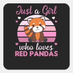 Red Pandas Girl Liebe Red Panda Kawaii Niedlicher Quadratischer Aufkleber