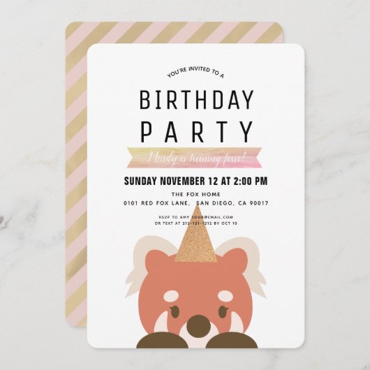 Red Pandas Simple Pink Girl Geburtstag Einladung (Vorne/Hinten)